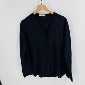 MNG by Mango Black V-Neck Long Sleeve Blouse Minimalist Style Size 6